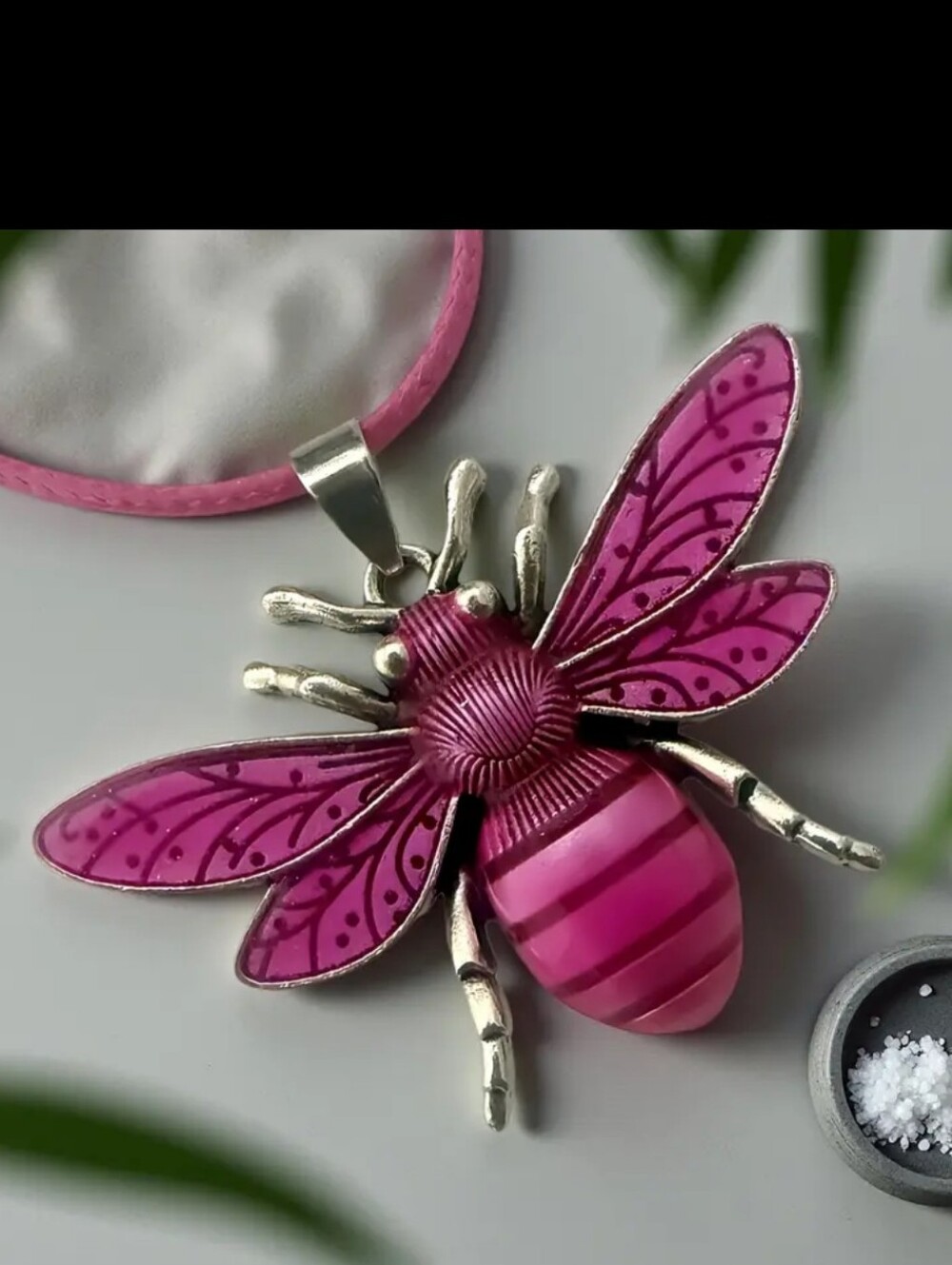 Bee Pendant Necklace in Pink and Silver. Special Purchase